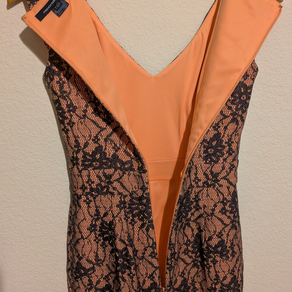 French Connection Peach Dress with Black Lace Overlay - Picture 3 of 8